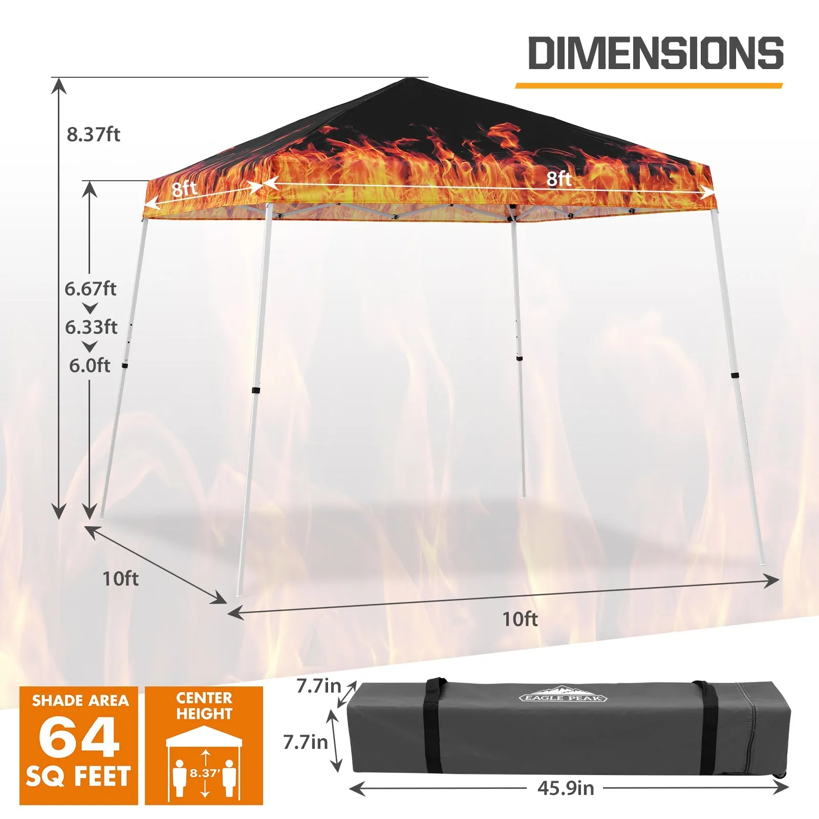 10x10 Slant Leg Pop-up Canopy Tent, 10x10 Base 8x8 Top (Flame)