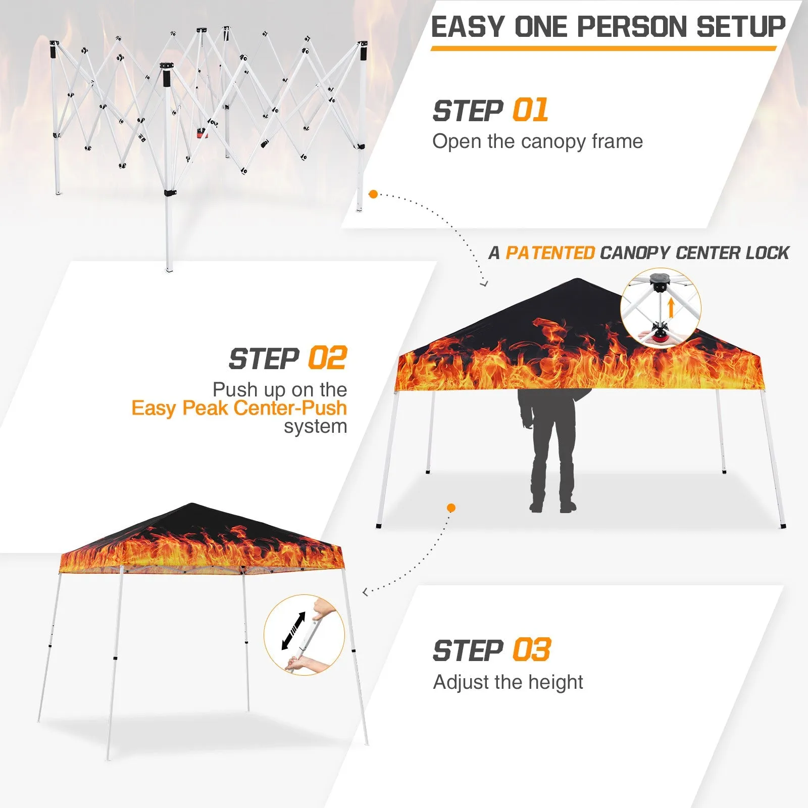 10x10 Slant Leg Pop-up Canopy Tent, 10x10 Base 8x8 Top (Flame)
