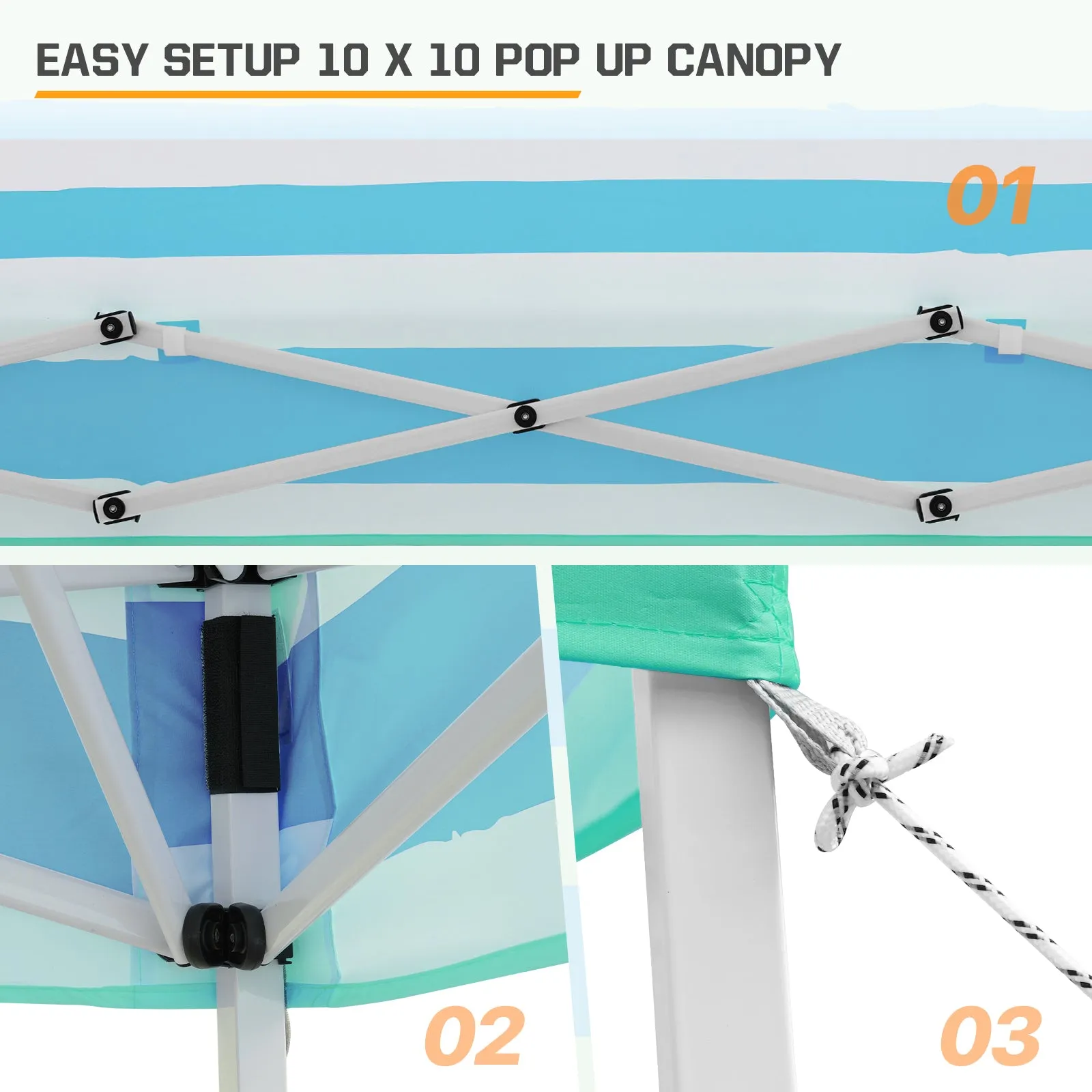 10x10 Slant Leg Pop-up Canopy Tent, 10x10 Base 8x8 Top (Green Blue Stripe)