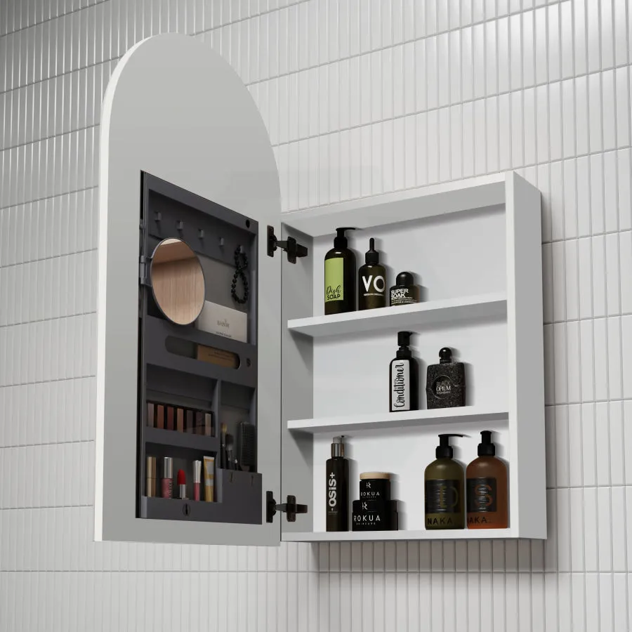500x900mm Canterbury Wall Hung Arch Shaving Mirror Cabinet Matt White Finish for Bathroom