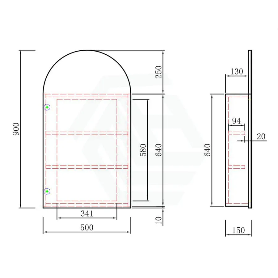 500x900mm Canterbury Wall Hung Arch Shaving Mirror Cabinet Matt White Finish for Bathroom