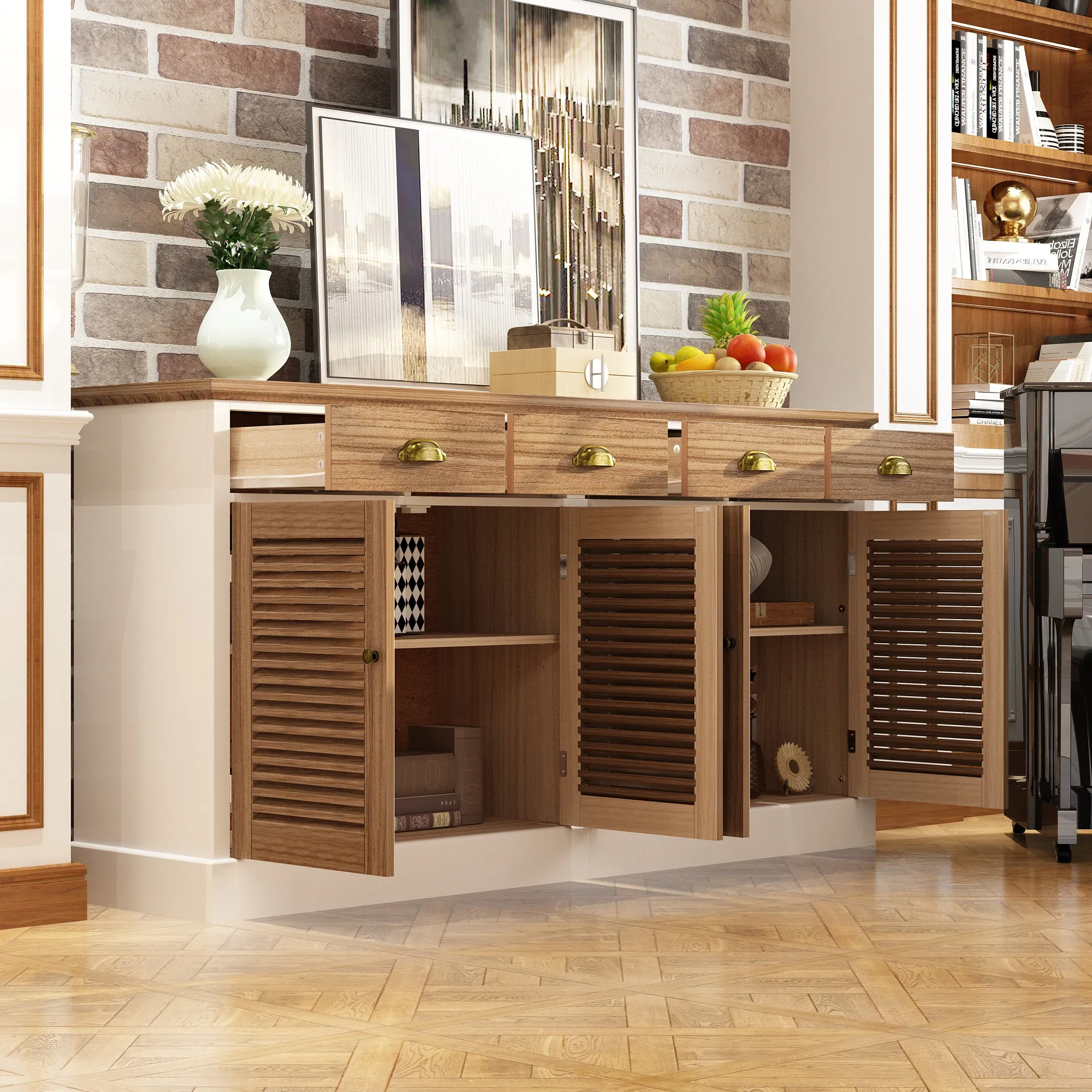 63 "W 4-Door Solid Wood Sideboard