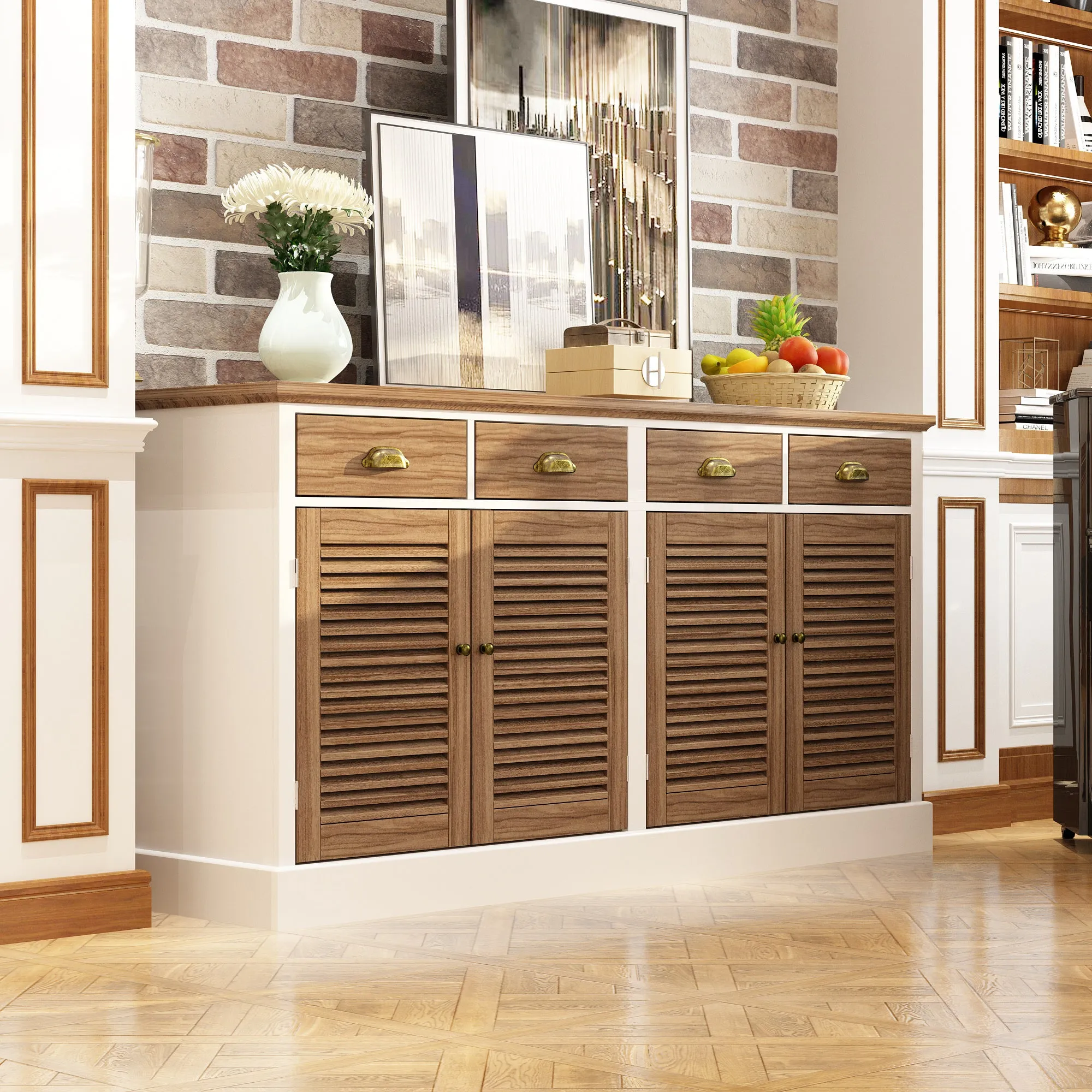 63 "W 4-Door Solid Wood Sideboard