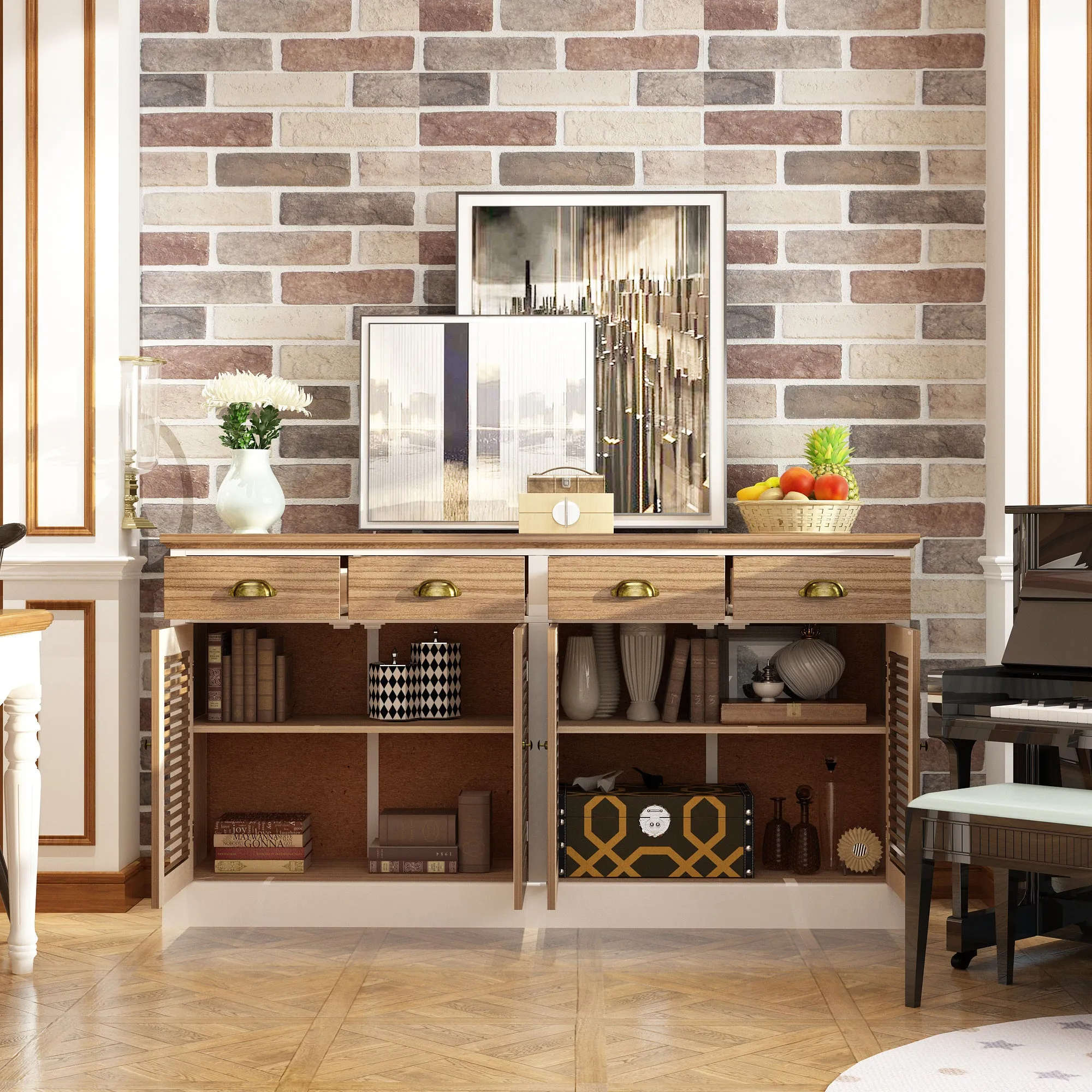 63 "W 4-Door Solid Wood Sideboard