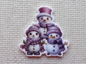 A Trio of Purple Snowmen Needle Minder, Cover Minder, Magnet