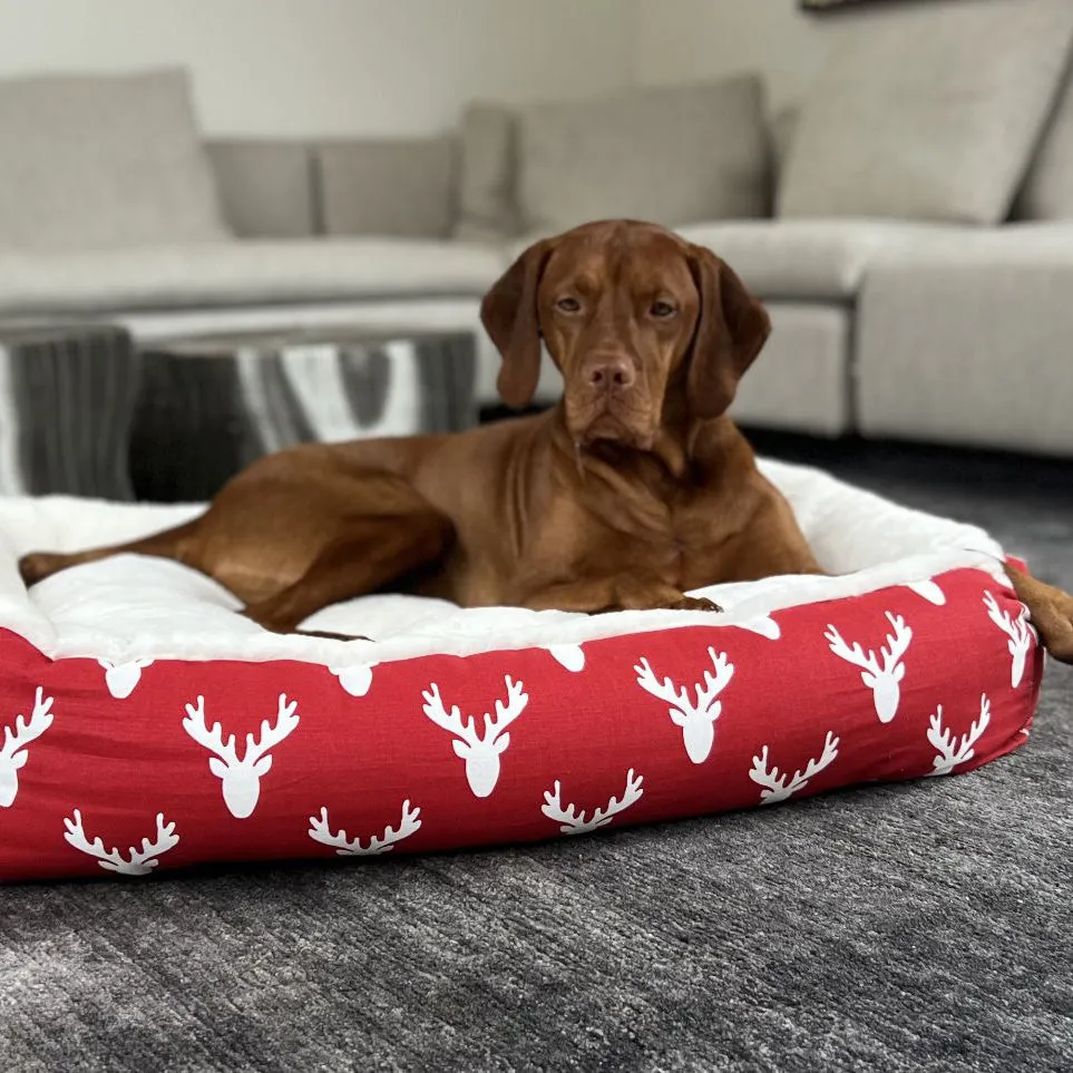 Antlers Red Alpine Lounge Dog Bed