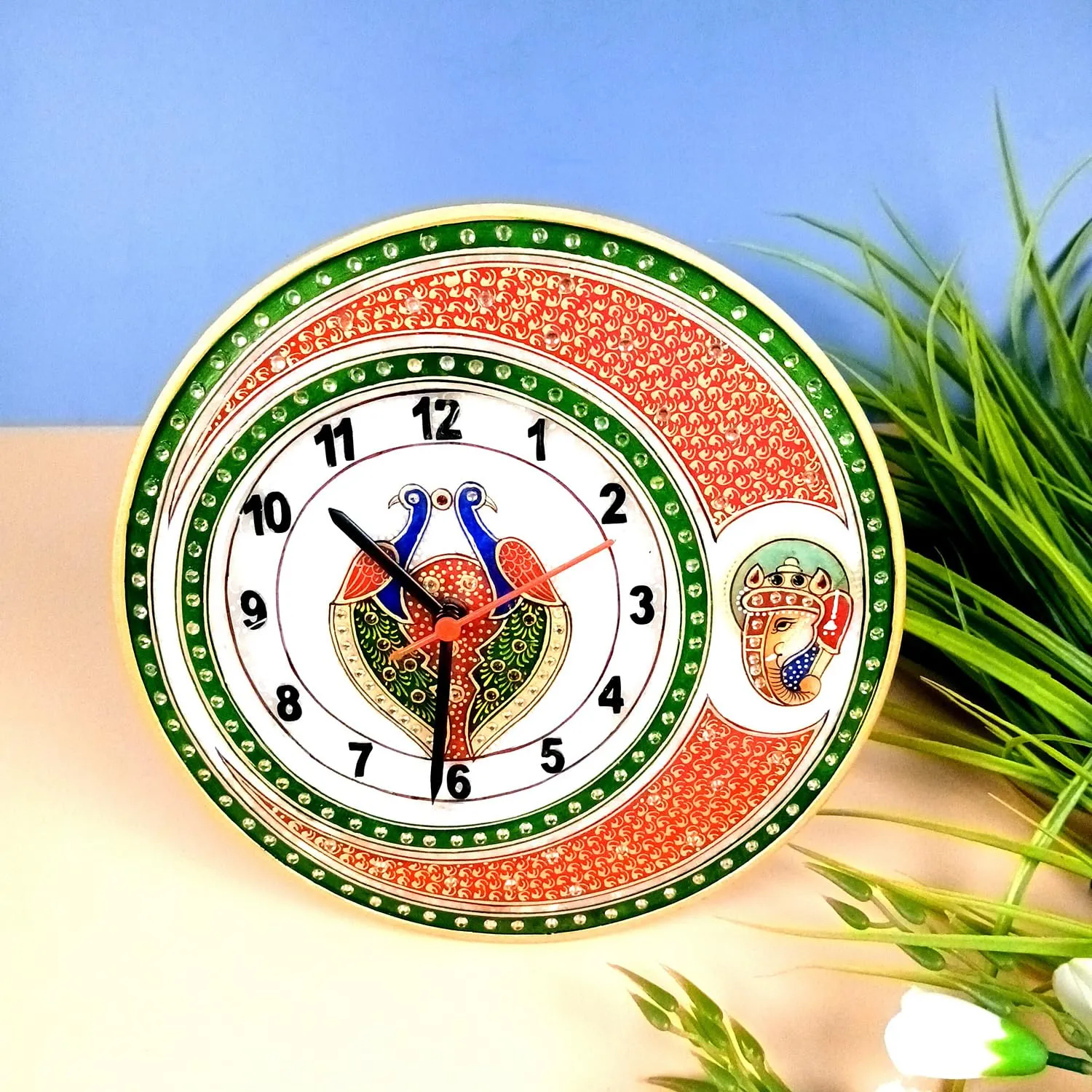 Apka Mart The Online Shop Table Clock | Handcrafted Marble Open-Face Desk Clock | Watch for Shelf & Office Tables - for Home, Living Room, Study Table, Desk, Office Decor & Gifts - 9 Inch