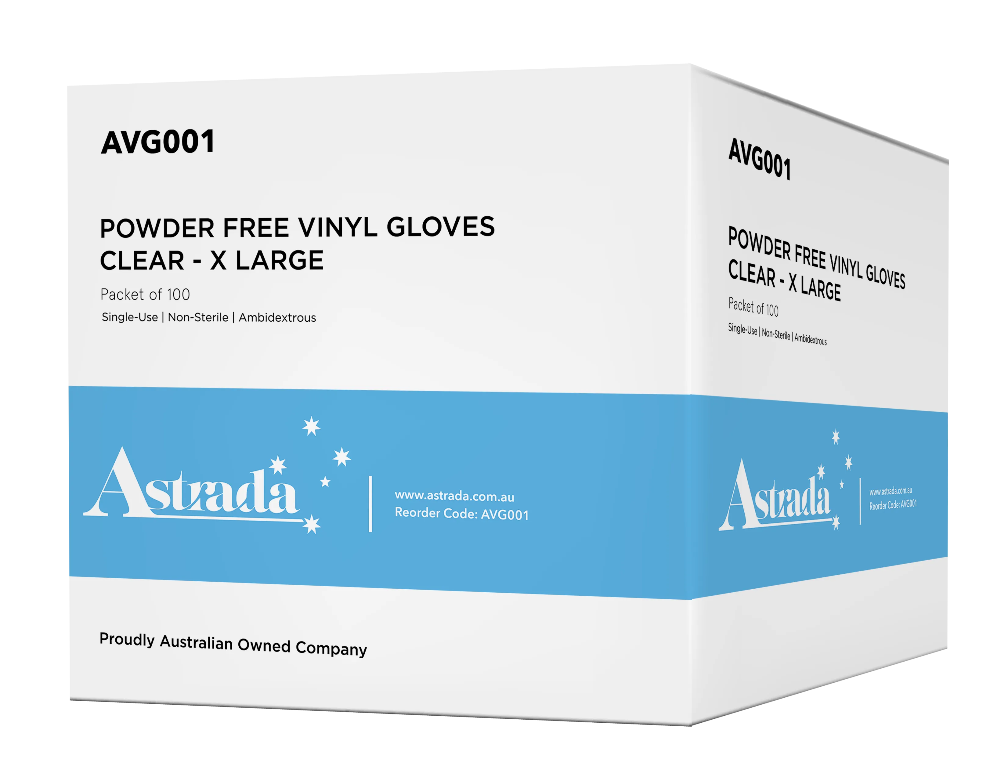 Astrada Powder Free Vinyl Gloves Clear Extra Large 100pcs