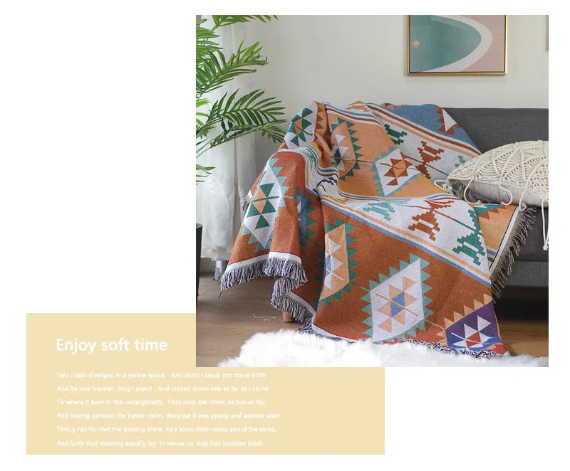 Bohemia Kilim Geometric Knitted Throw Blanket For Beds Sofa