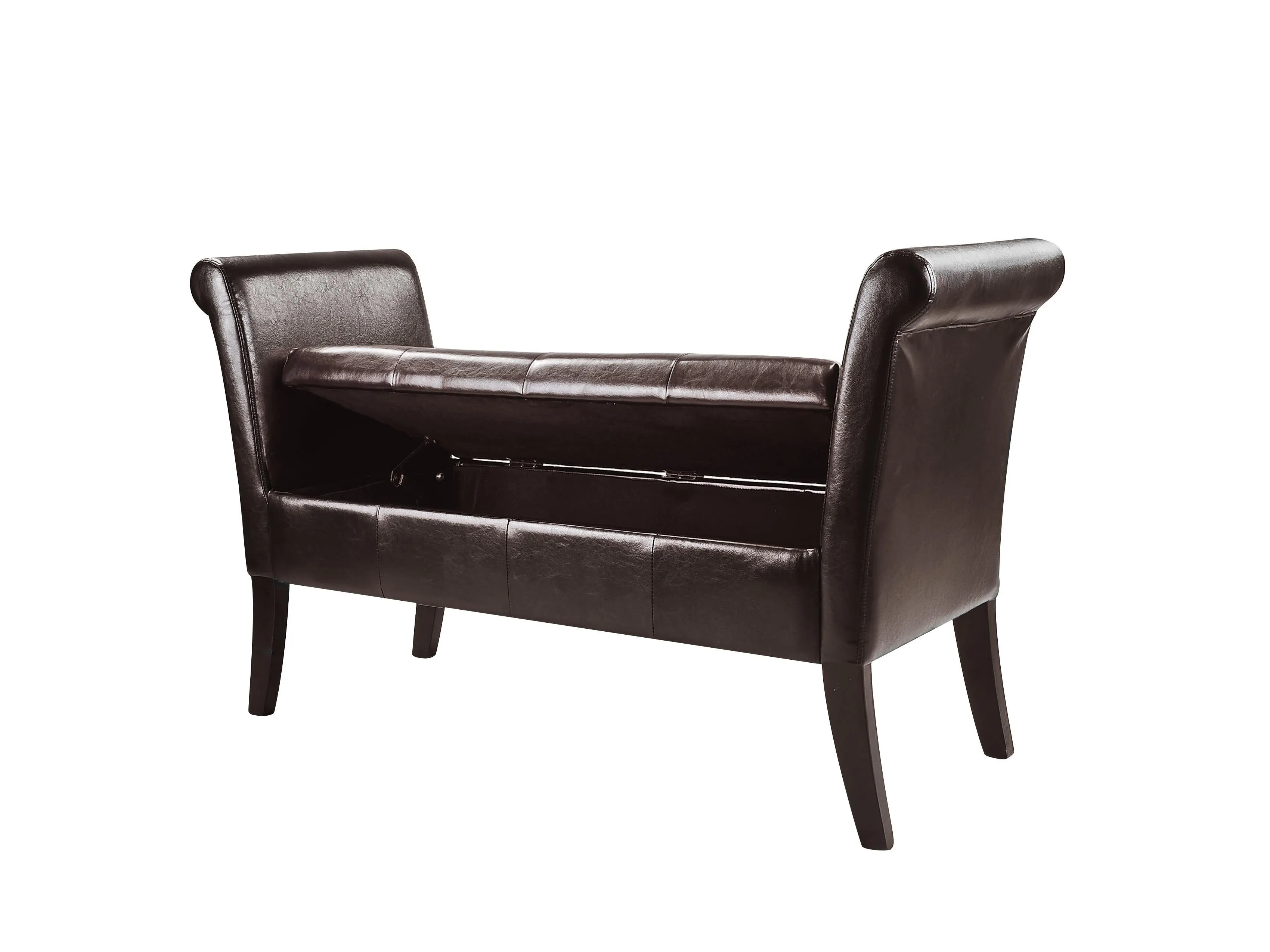 Dark Brown Storage Bench with Arms