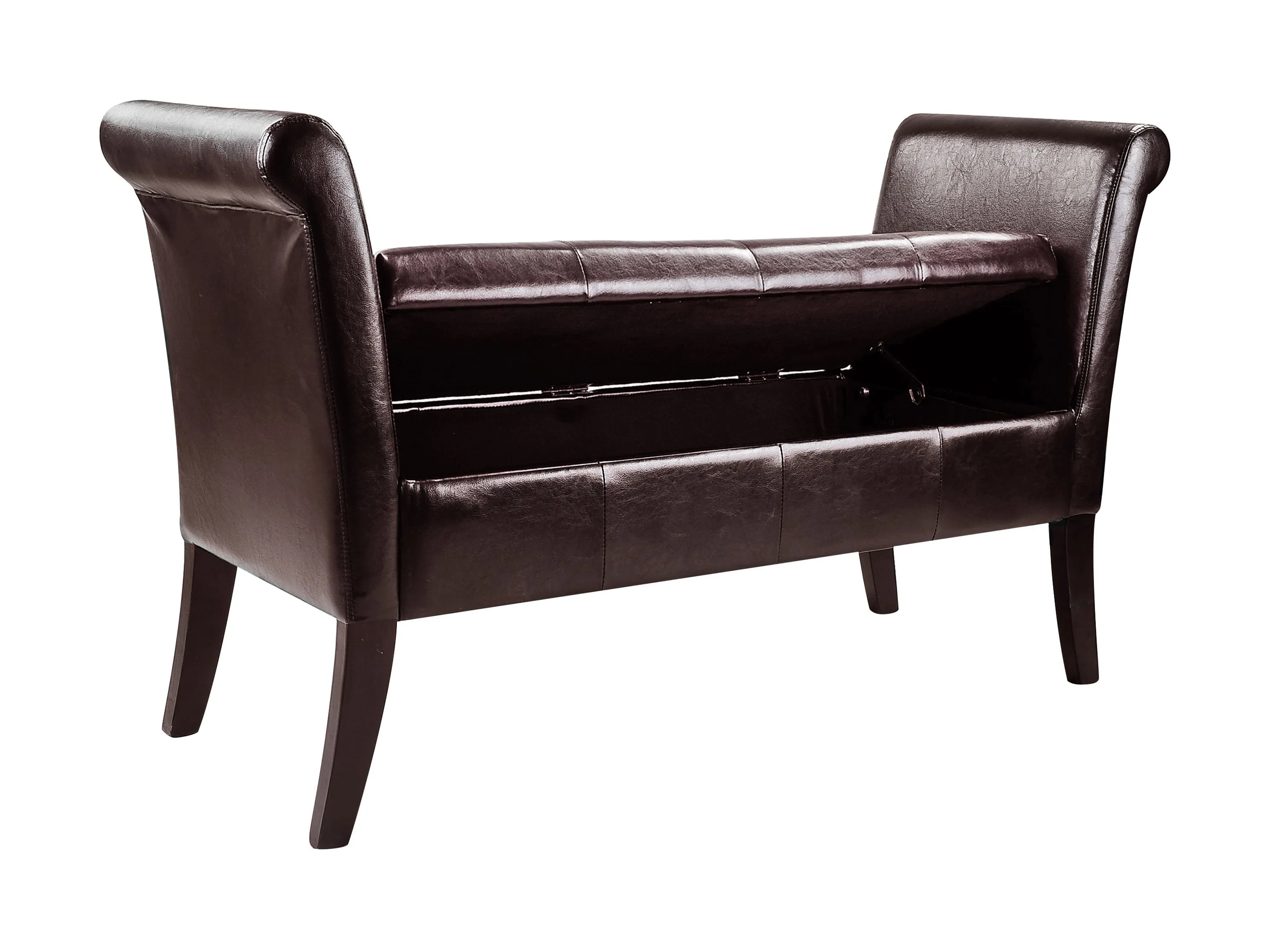 Dark Brown Storage Bench with Arms