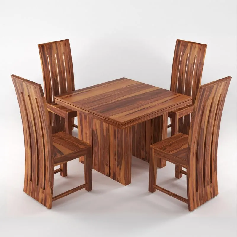 Dream Look Furniture Solid Sheesham Wood Dining Room Sets 4 Seater Poster Dining Table with 4 Chairs for Dining Room, Living Room, Kitchen, Hotel, Restaurant, Cafeteria (Standard, Honey Finish)