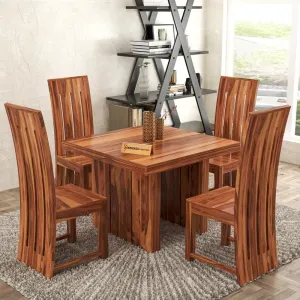 Dream Look Furniture Solid Sheesham Wood Dining Room Sets 4 Seater Poster Dining Table with 4 Chairs for Dining Room, Living Room, Kitchen, Hotel, Restaurant, Cafeteria (Standard, Honey Finish)