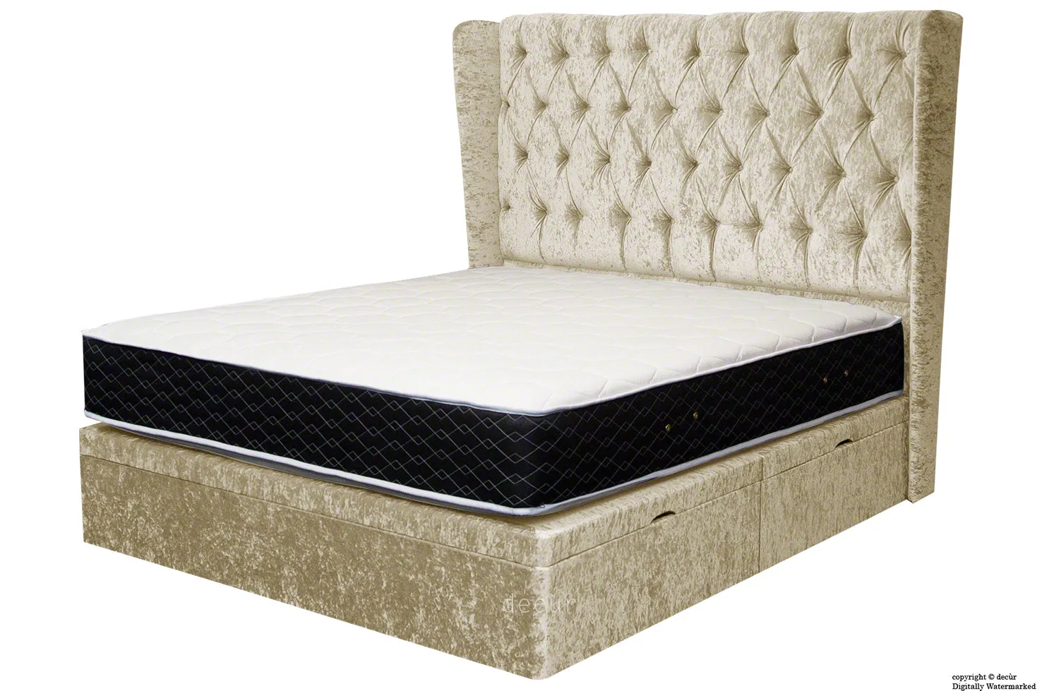 Elizabeth Winged Buttoned Crushed Velvet Bed - Mink