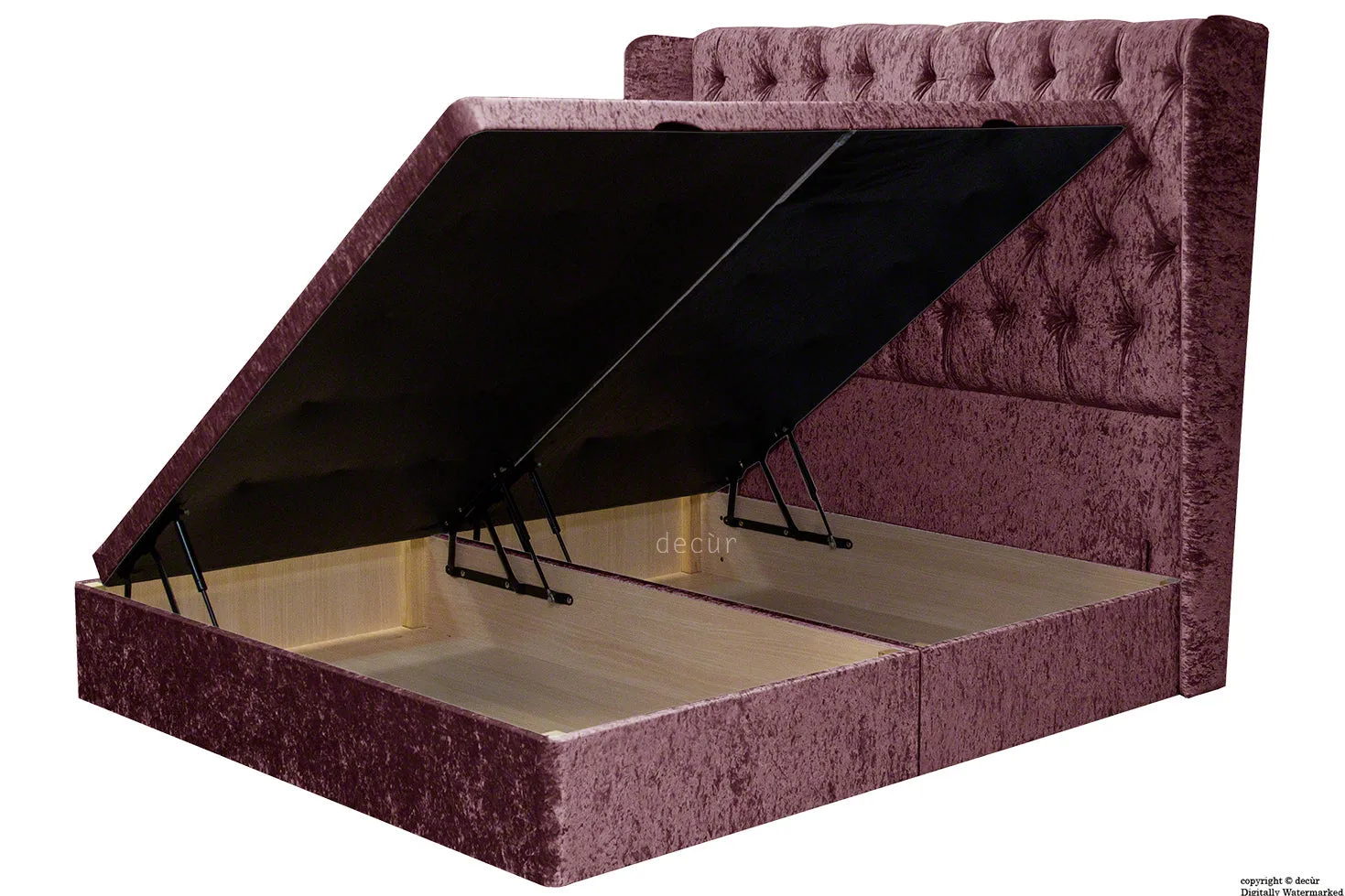 Elizabeth Winged Buttoned Crushed Velvet Bed - Mulberry