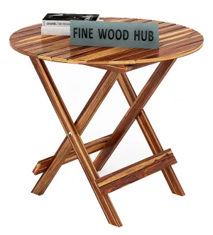 Fine Wood HUB Solid Sheesham Wood Wooden Folding Round Patio Dining Table | Dinning Table for Dining Room Outdoor Balcony | Study Table Coffee Table (Honey Finish) (Large)