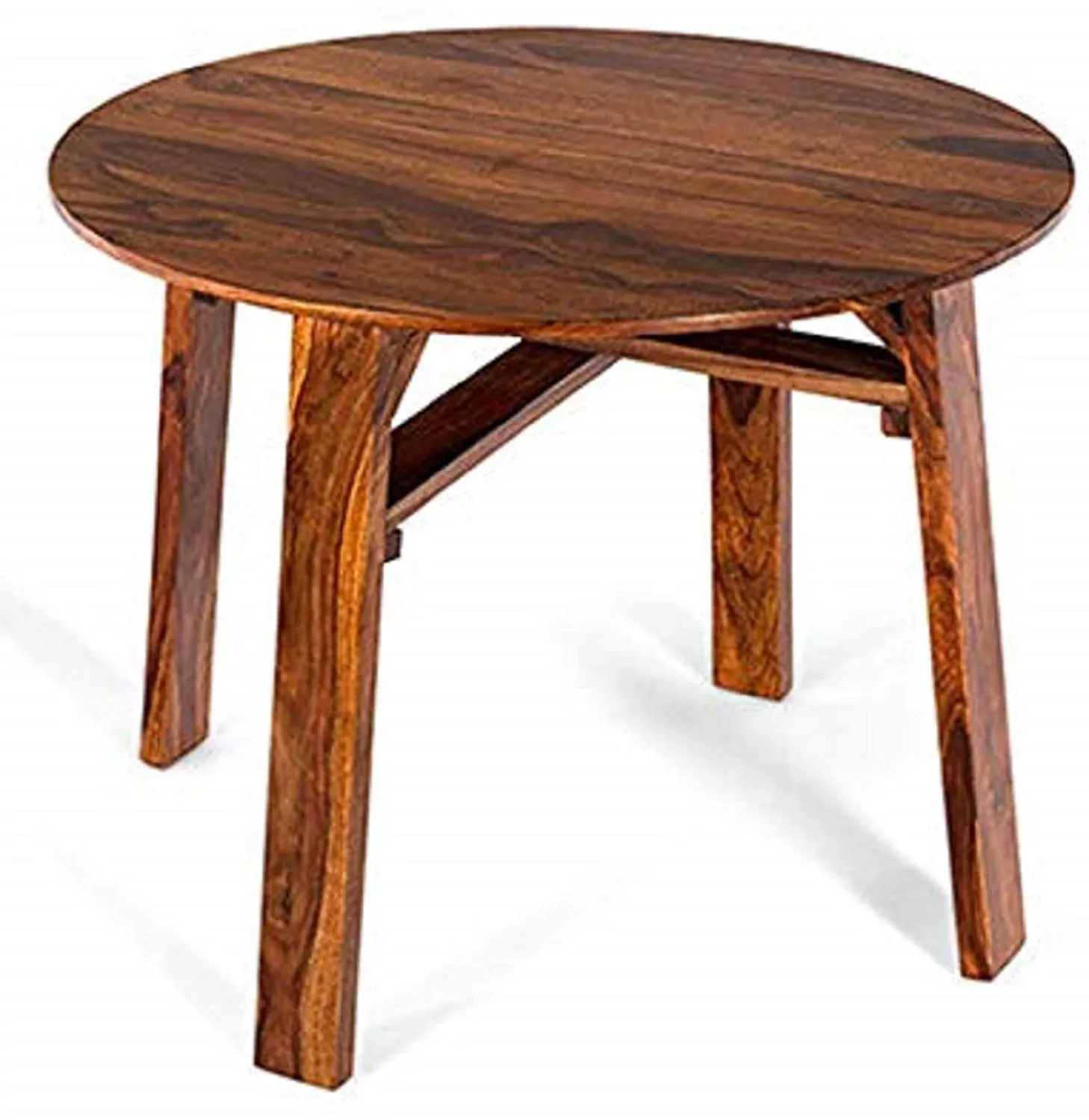 Furnifab Sheesham Wood 4 Seater Round Dining Table Set with Chairs for Living Room (Brown, Honey)