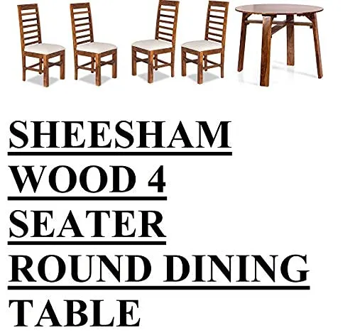 Furnifab Sheesham Wood 4 Seater Round Dining Table Set with Chairs for Living Room (Brown, Honey)