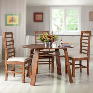 Furnifab Sheesham Wood 4 Seater Round Dining Table Set with Chairs for Living Room (Brown, Honey)