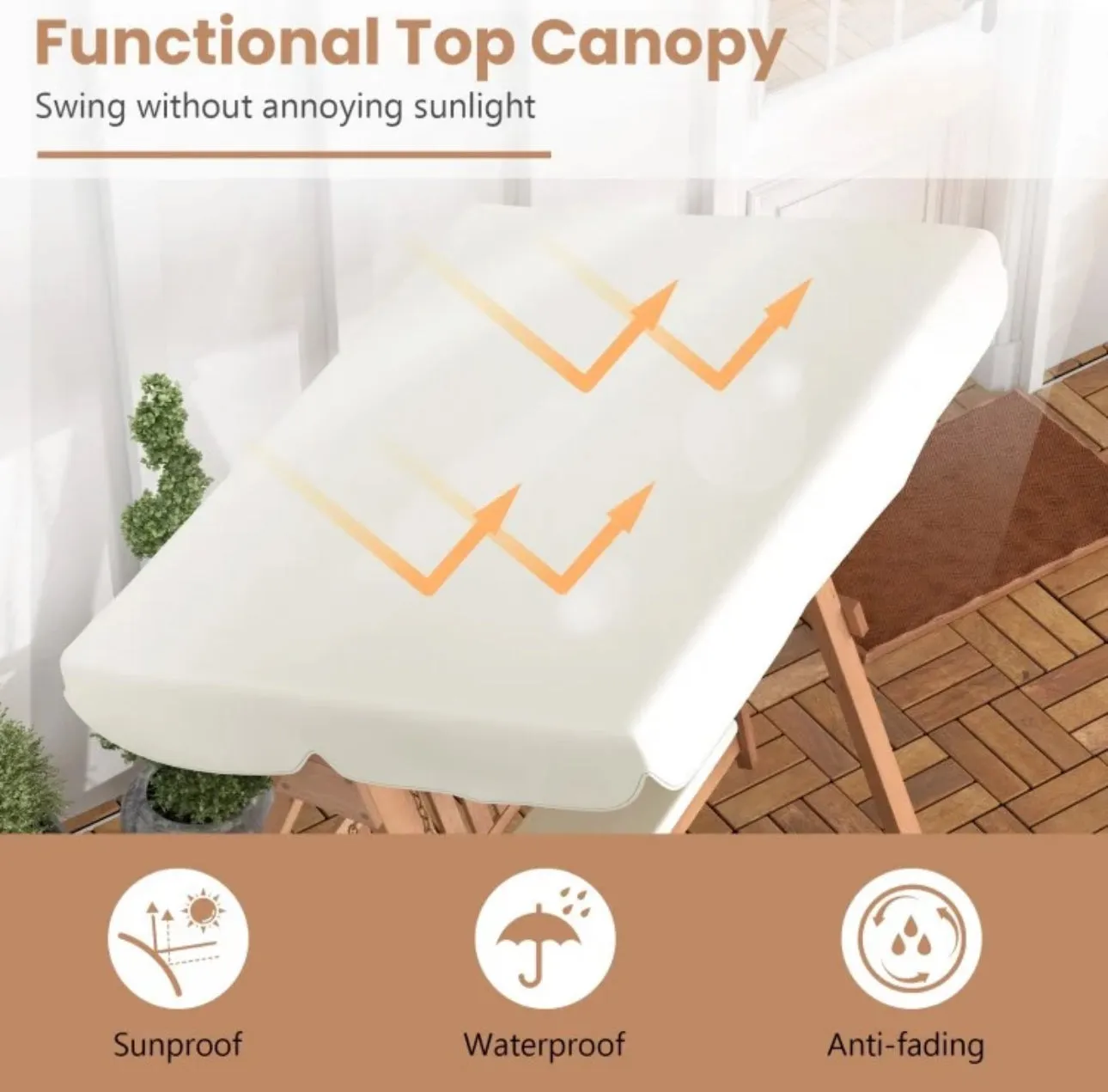 Heavy Duty Comfortable Patio Outdoor 2-Seater Swing Bench | Heavy Duty Frame | Sturdy Metal Hanging Chains | Porch Canopy Swing | Waterproof