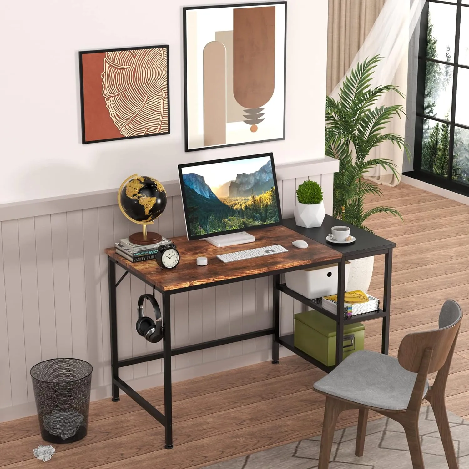 HOMIDEC Office Desk, Computer Desk With Bookshelf PC Study Writing Desk for Home Working with Storage Shelves, Desks & Workstations for Home Office Bedroom, 120x50x75cm