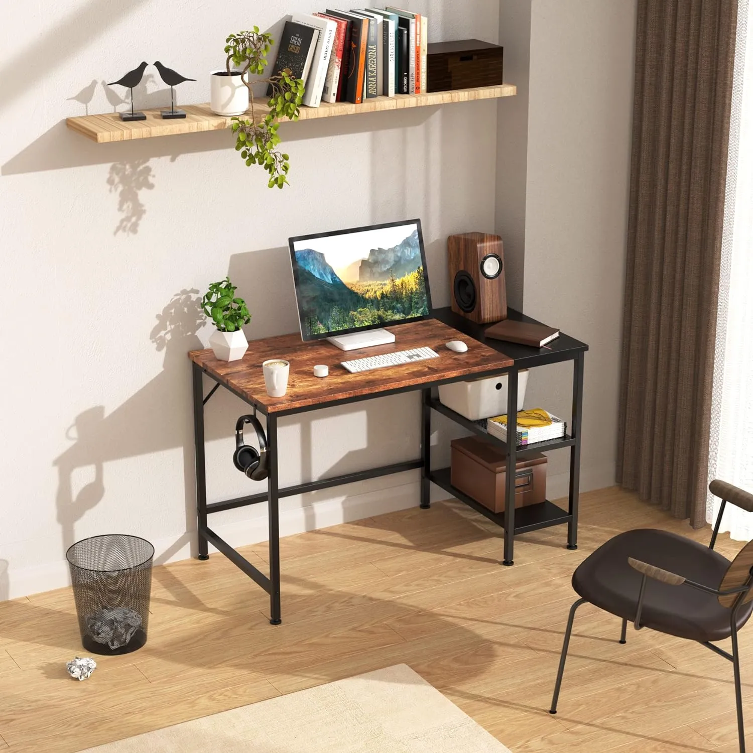 HOMIDEC Office Desk, Computer Desk With Bookshelf PC Study Writing Desk for Home Working with Storage Shelves, Desks & Workstations for Home Office Bedroom, 120x50x75cm