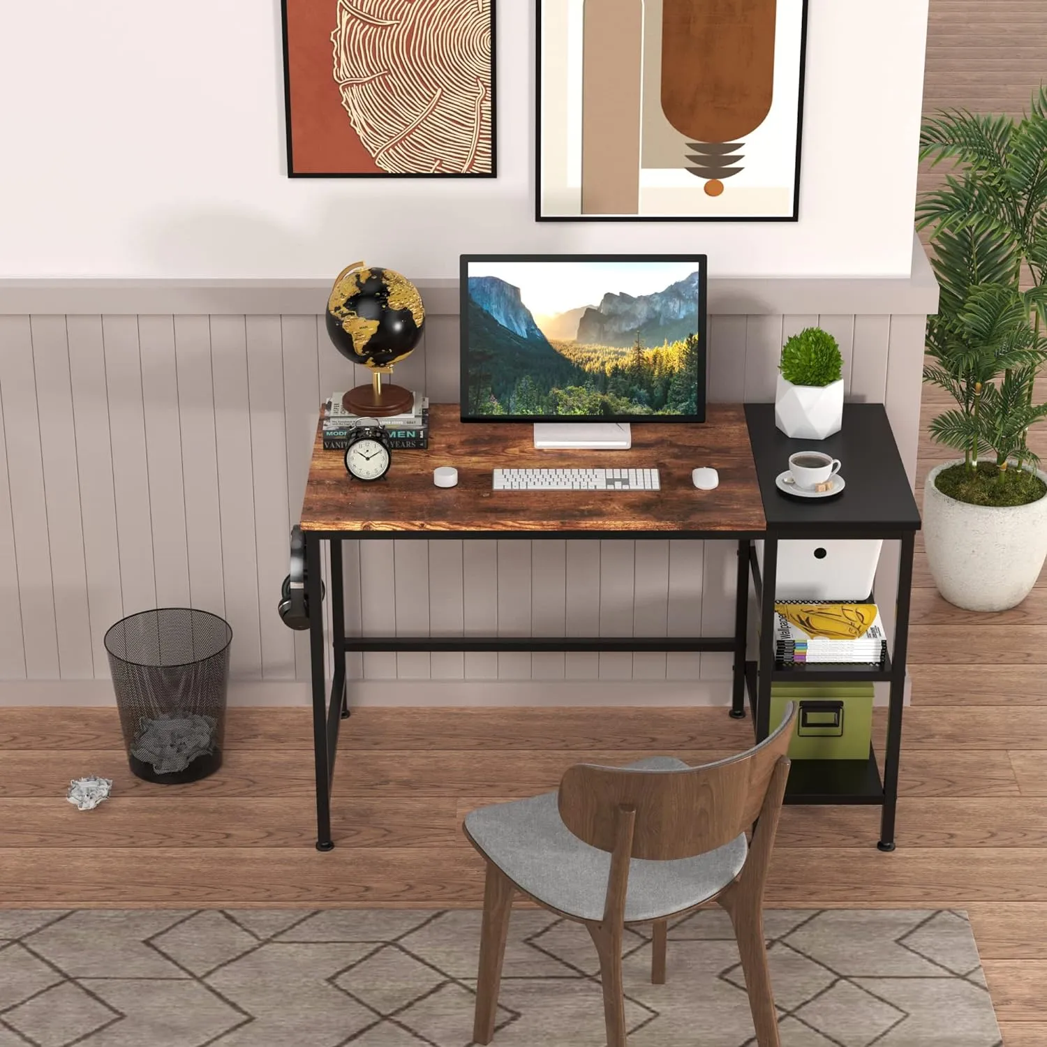 HOMIDEC Office Desk, Computer Desk With Bookshelf PC Study Writing Desk for Home Working with Storage Shelves, Desks & Workstations for Home Office Bedroom, 120x50x75cm
