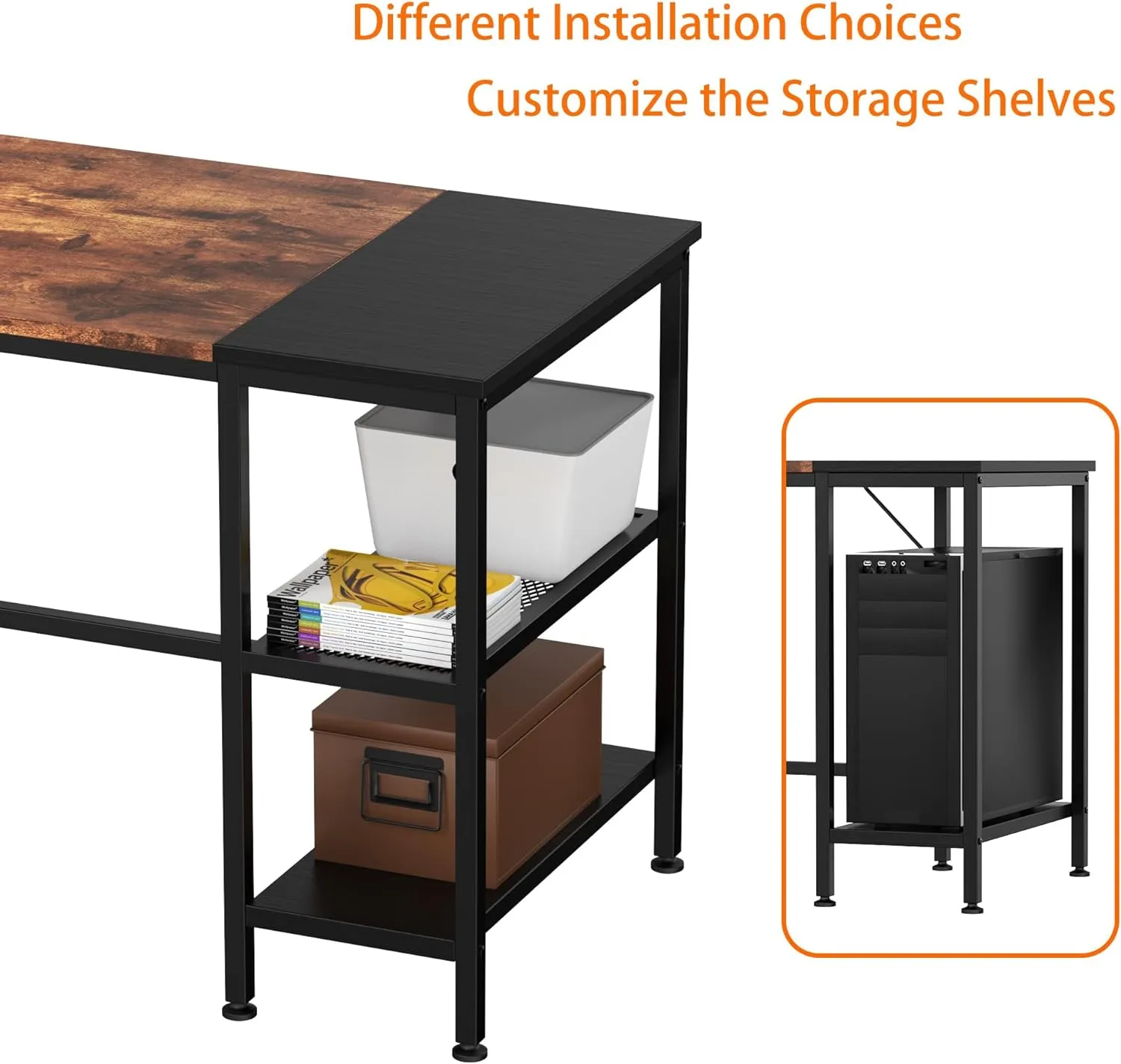 HOMIDEC Office Desk, Computer Desk With Bookshelf PC Study Writing Desk for Home Working with Storage Shelves, Desks & Workstations for Home Office Bedroom, 120x50x75cm