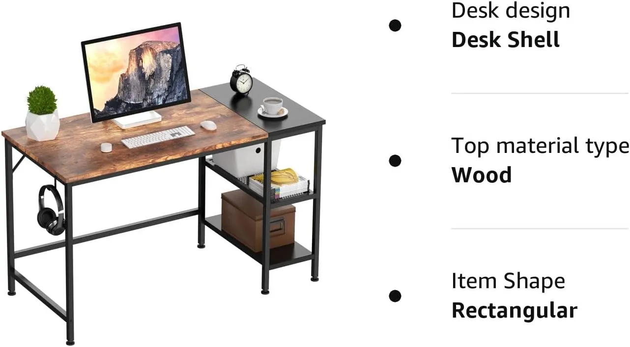 HOMIDEC Office Desk, Computer Desk With Bookshelf PC Study Writing Desk for Home Working with Storage Shelves, Desks & Workstations for Home Office Bedroom, 120x50x75cm