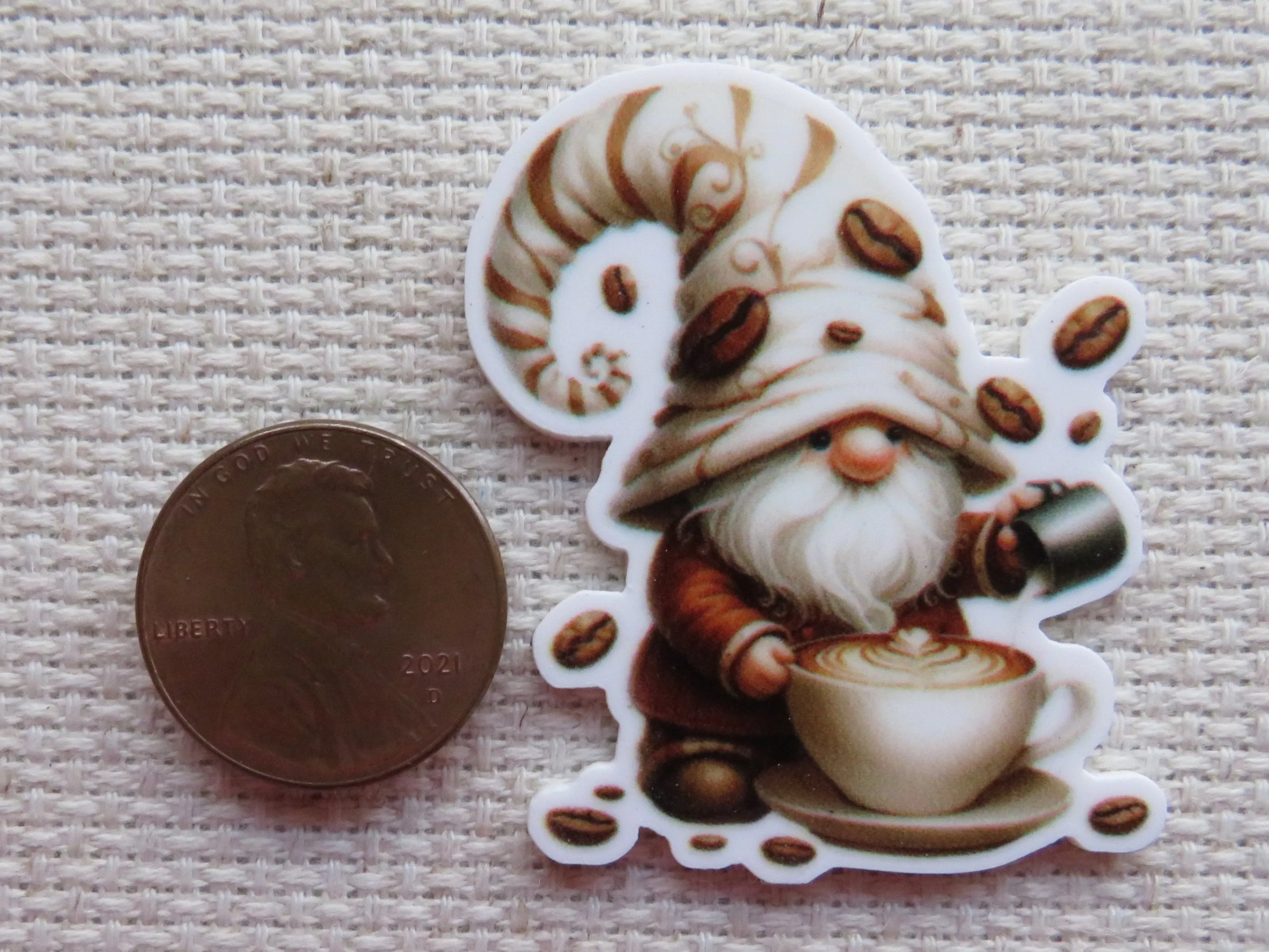 Latte Coffee Gnome Needle Minder, Cover Minder, Magnet