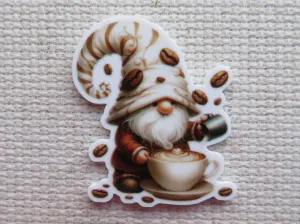 Latte Coffee Gnome Needle Minder, Cover Minder, Magnet