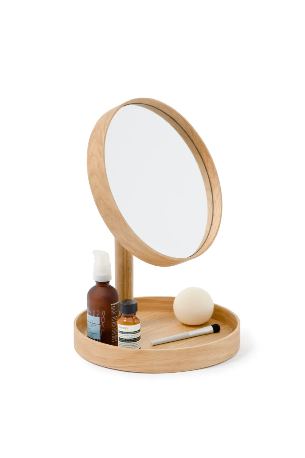 Oak Magnifying Vanity Mirror with Storage Tray | Wireworks Look