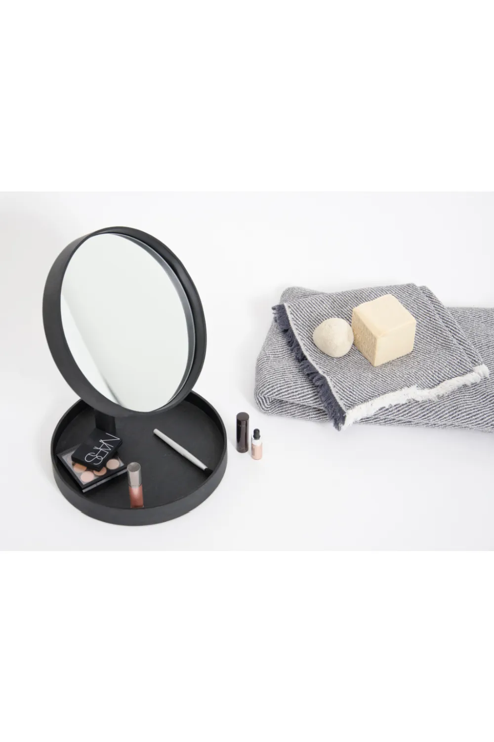 Oak Magnifying Vanity Mirror with Storage Tray | Wireworks Look