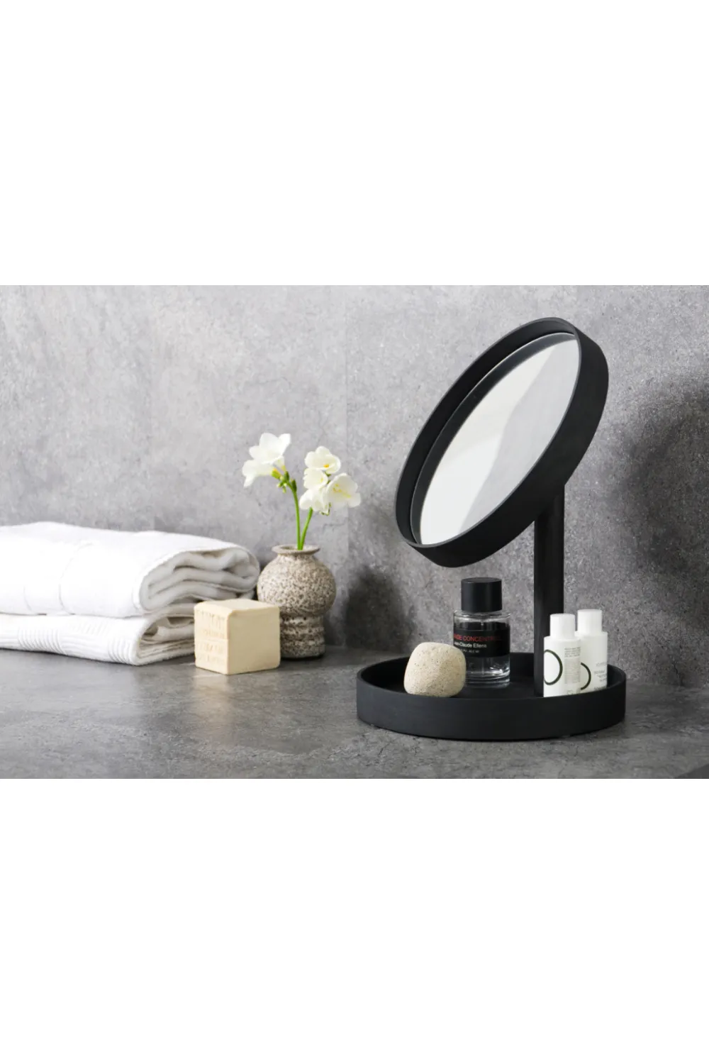 Oak Magnifying Vanity Mirror with Storage Tray | Wireworks Look