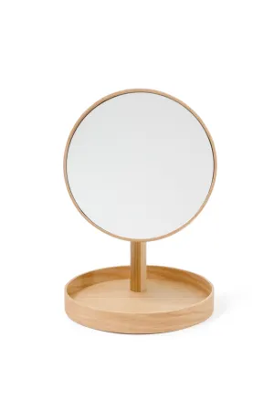 Oak Magnifying Vanity Mirror with Storage Tray | Wireworks Look