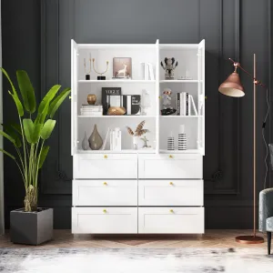 Tall Storage Cabinet with 6 Drawers Acrylic Glass Doors Floor Display Cabinet Bookcase with 3-Tiers Shelf