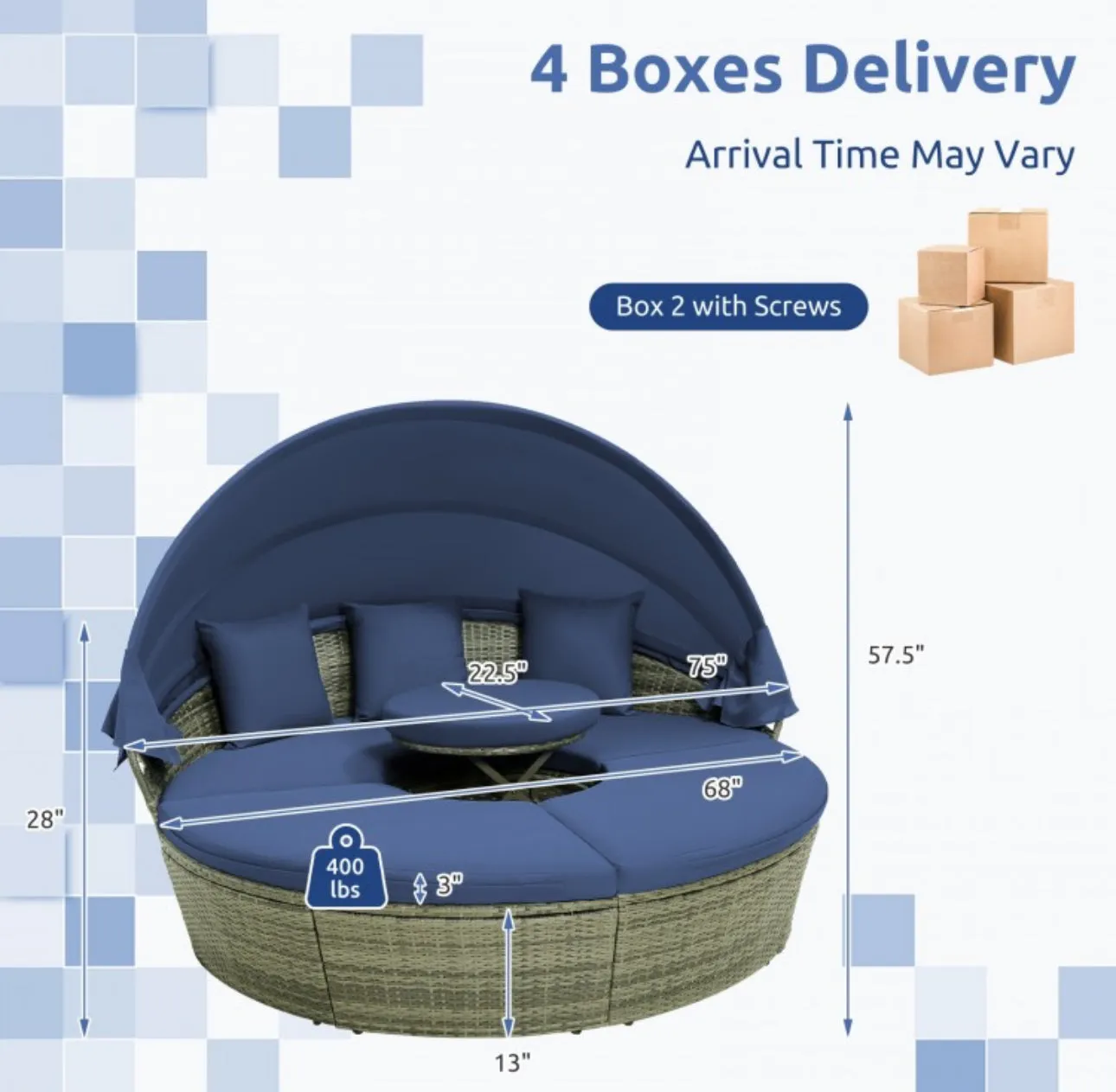 Very Relaxing Upgraded Heavy Duty Outdoor Patio Wicker Round Daybed With Retractable Canopy With Comfortable Upgraded Cushions