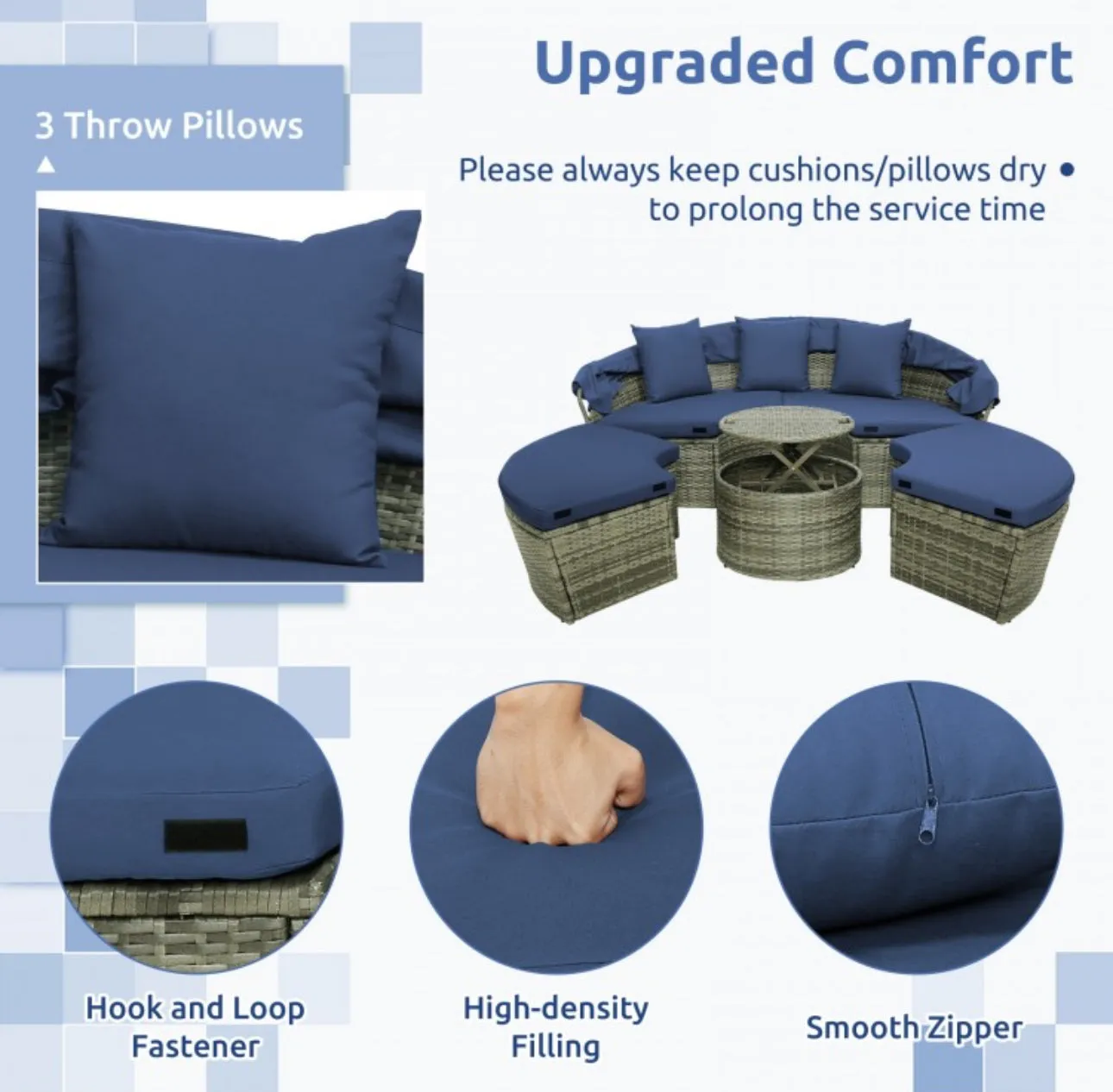 Very Relaxing Upgraded Heavy Duty Outdoor Patio Wicker Round Daybed With Retractable Canopy With Comfortable Upgraded Cushions