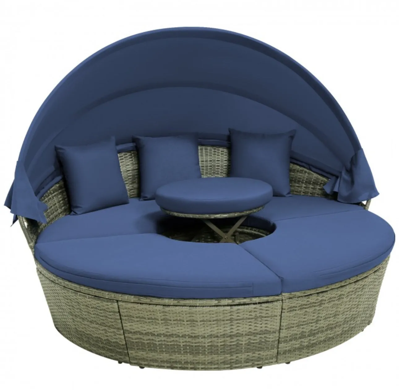 Very Relaxing Upgraded Heavy Duty Outdoor Patio Wicker Round Daybed With Retractable Canopy With Comfortable Upgraded Cushions
