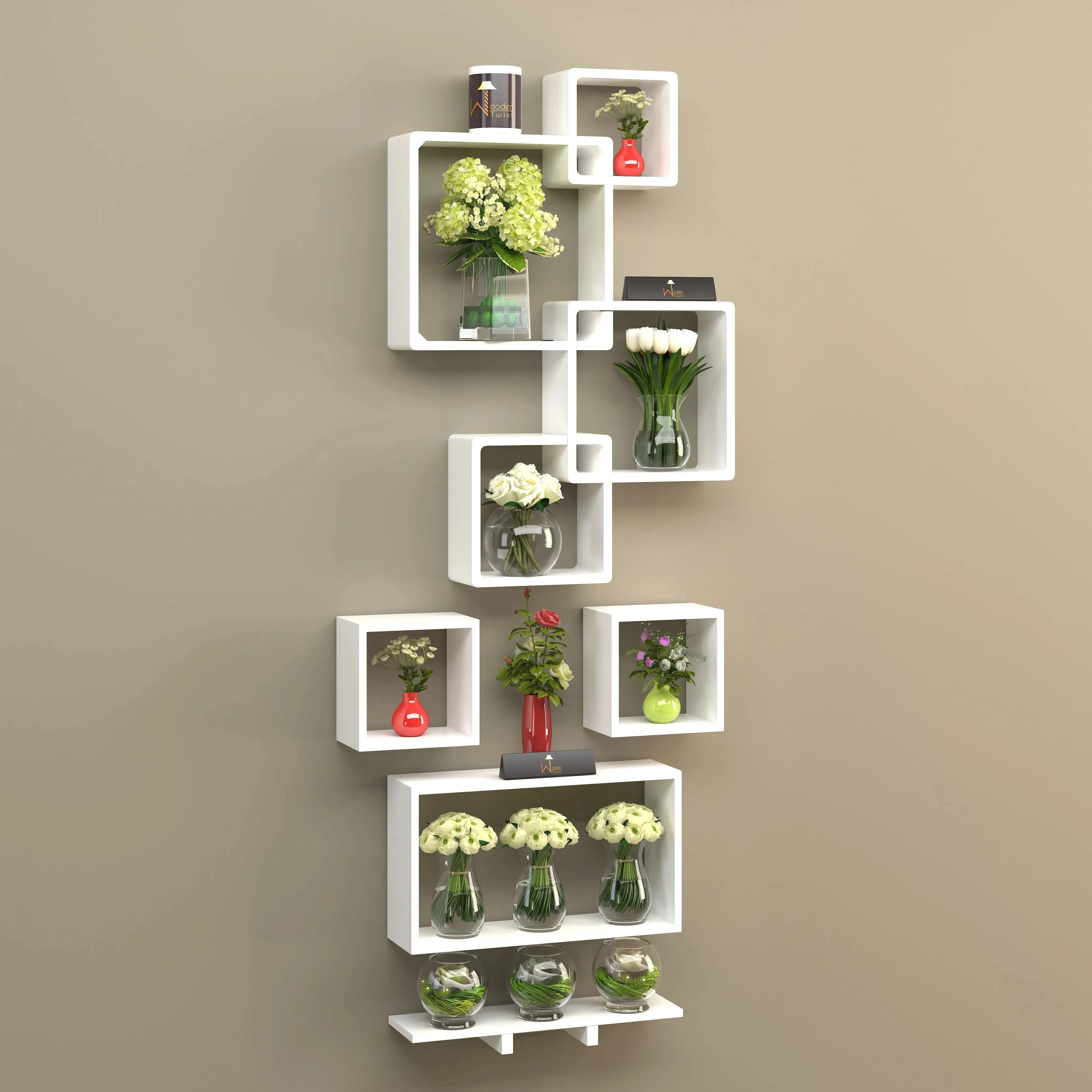 Wooden Rafuf Designer Intersecting Wall Shelves (Set of 8)