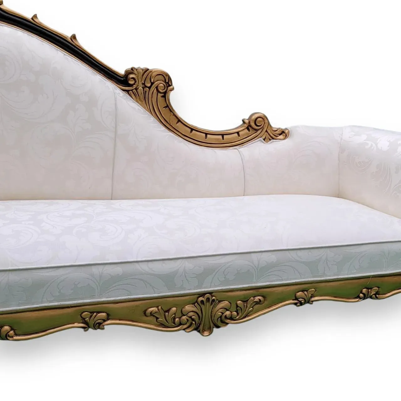 Wooden Twist Traditional Teak Wood Hand Carved Deewan Chaise Lounge Golden Finish Couch for Elegant Home Décor